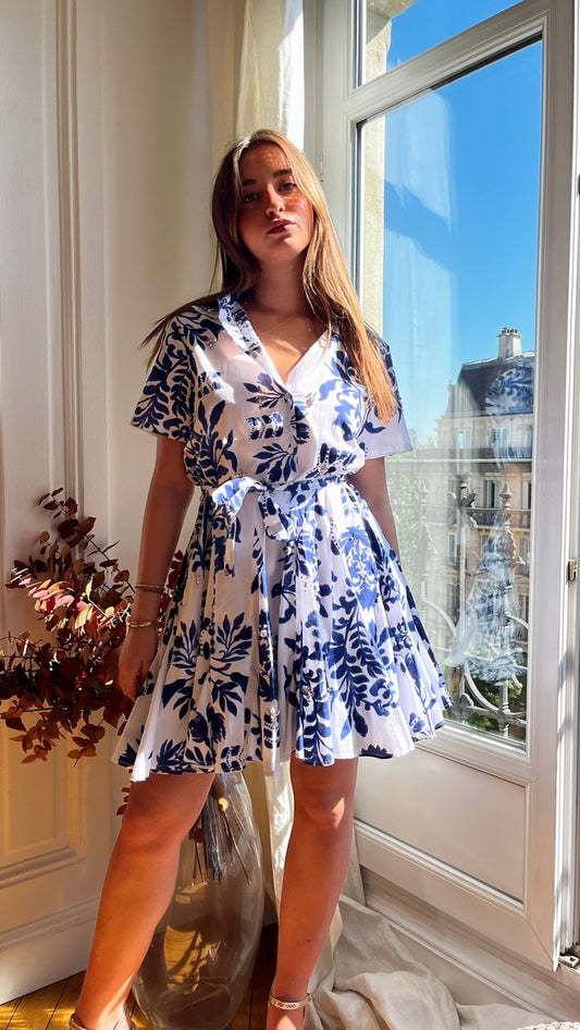 Robe courte Chloé imprimé rose ou bleu