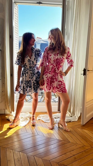 Robe courte Chloé imprimé rose ou bleu