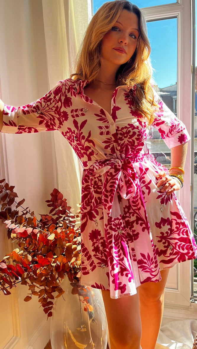 Robe courte Chloé imprimé rose ou bleu